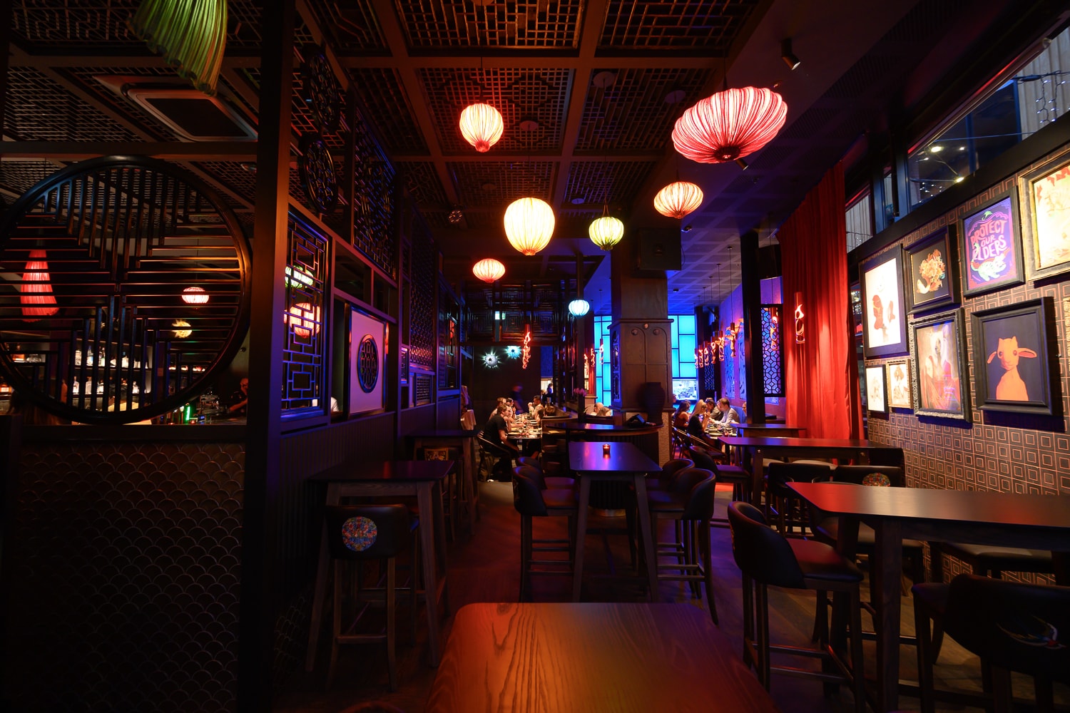The lantern-lit dining room at Zodiac